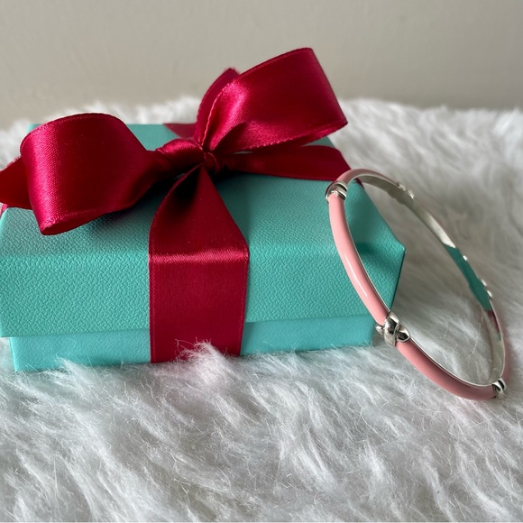 Tiffany and Co. Signature Pink Enamel X Bangle - Picture 1 of 6